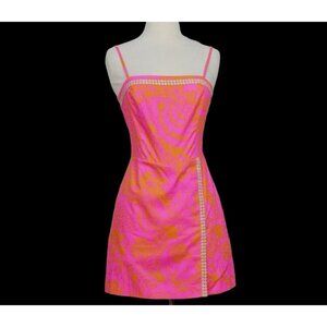 Lilly Pulitzer Hot Pink/Orange With Gold Accents 2015 Seaesta Romper Size 4